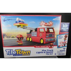 Tiletown Fire Truck Lights & Sounds Magnetic Tiles Building Blocks Playset